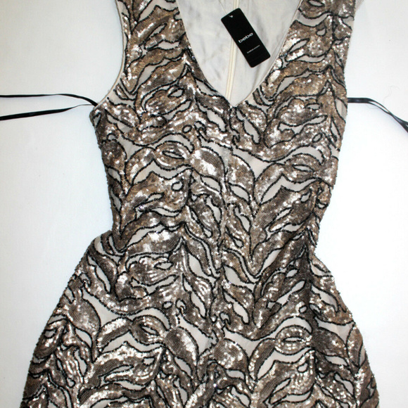 💋 bebe gold sequin floral mesh sequin romper L new RARE 💋